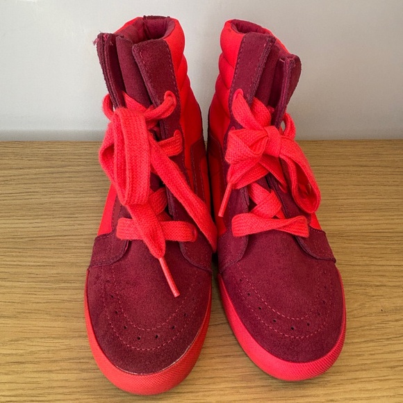 Vans Sk8-Hi Wedge Red Burgundy Suede Canvas High Top Sneakers Womens 6.5 - Picture 2 of 7